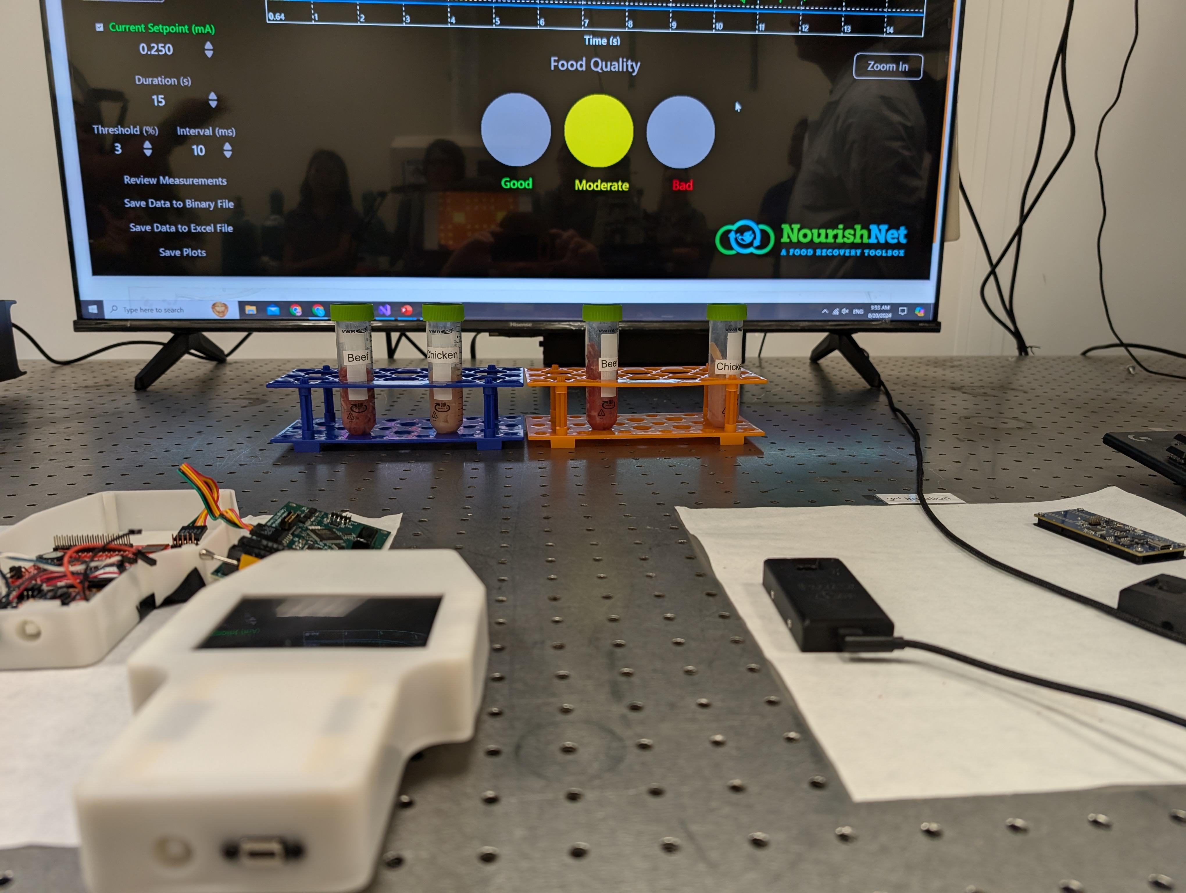 The quantum nose technology hardware, and software displayed on a screen