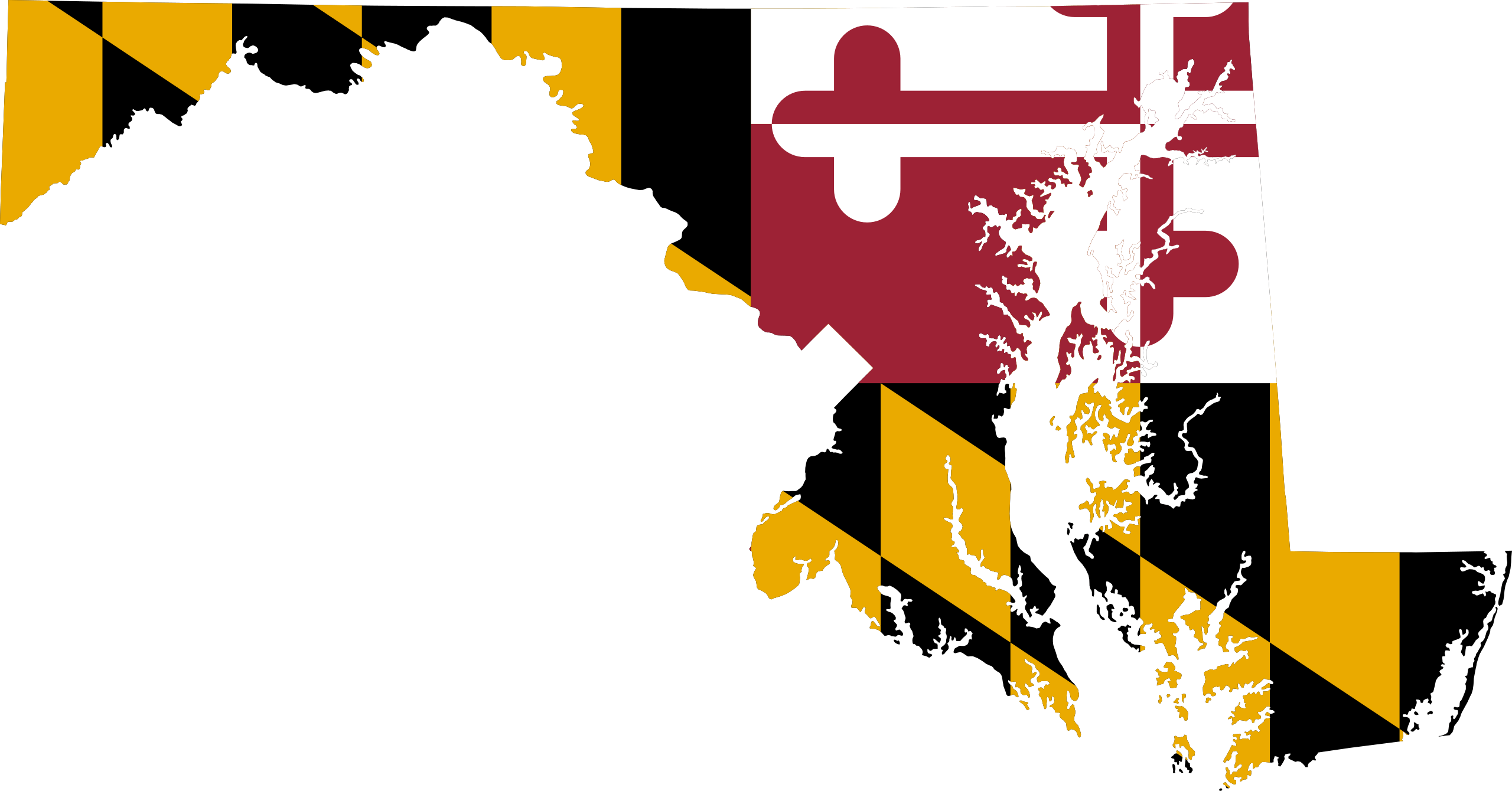 This is a an image of the shape of the state of MD using Maryland State colors